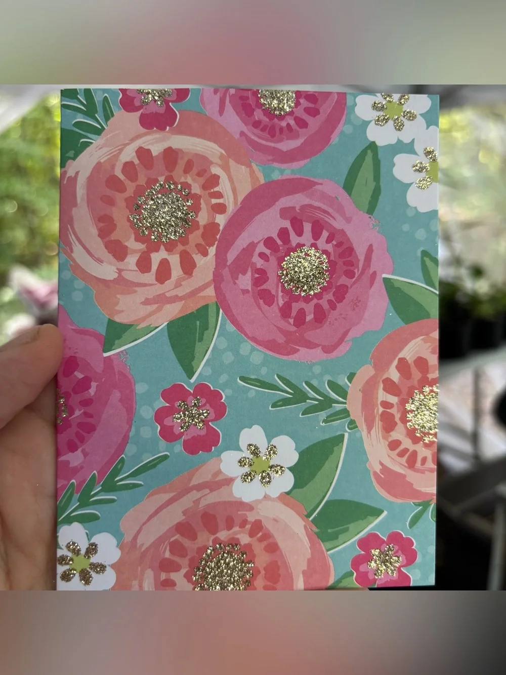 American Greetings Glitter Floral Blank Notecards & Neon Pink Envelopes - (15)